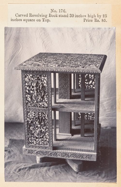 View of a bookshelf, F. Beato Limited, C Road, Mandalay, Burma (now Myanmar)