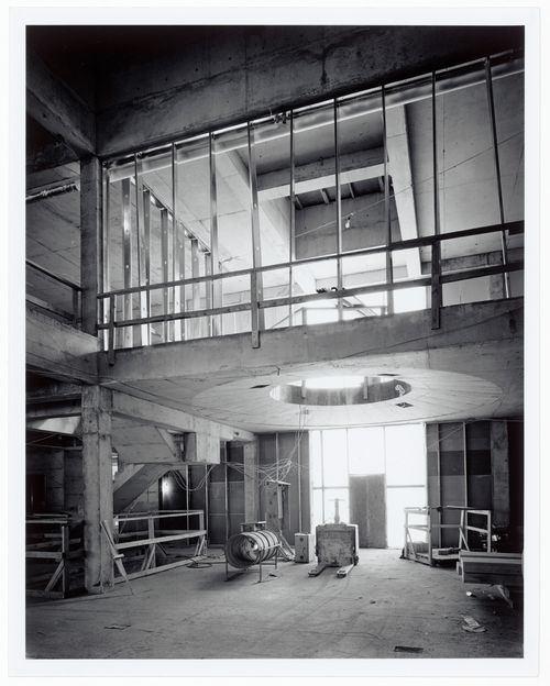 Interior view of the Library Rotunda with the mechanical systems room above, Canadian Centre for Architecture under construction, Montréal, Québec