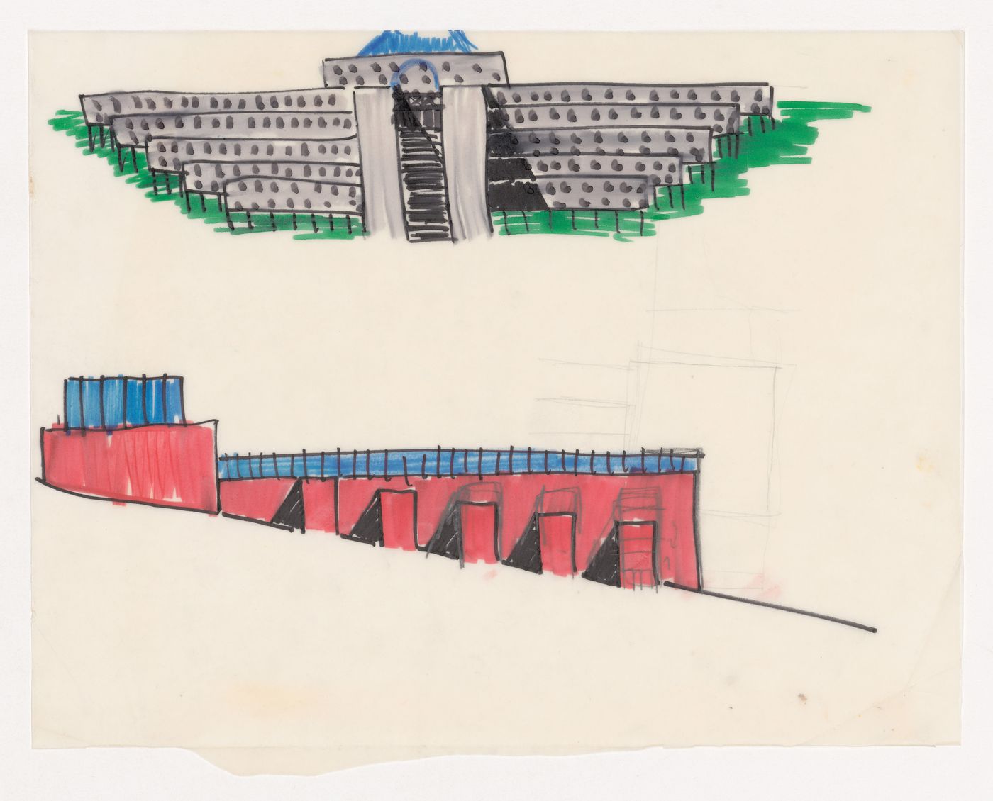 Sketch elevations for Casa dello studente, Trieste, Italy