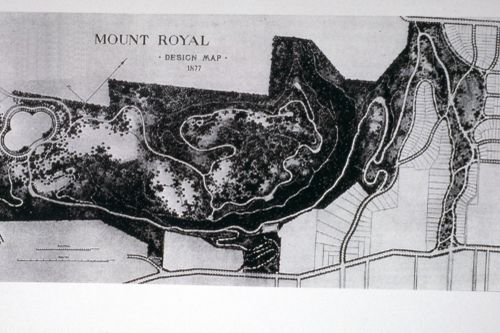 Slide of plan of Mount Royal Park in Montréal, Canada for Olmsted: L'origine del parco urbano e del parco naturale contemporaneo