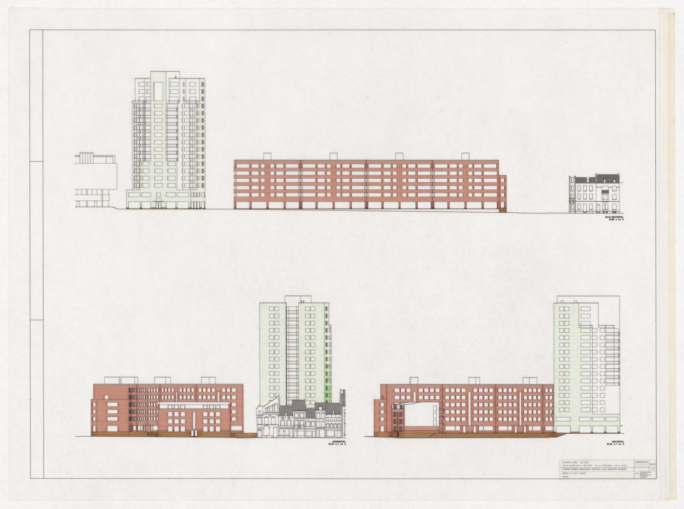Elevations for Ceramique Terrein Blocos de habitação e escritórios, Maastrich, the Netherlands