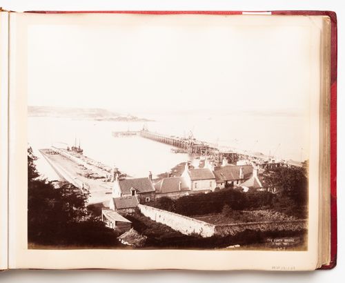 View of a building site for the construction of the Forth Bridge, Firth of Forth, Scotland, United Kingdom