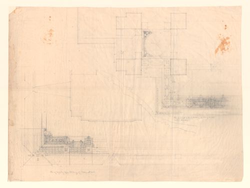 Plan and decorative details of the soffit of the upper and lower balconies for the Imperial Hotel, Tokyo