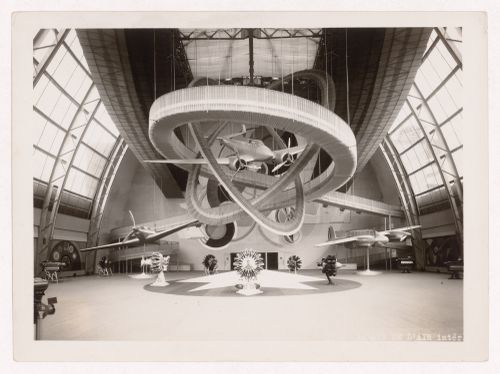 Interior view of the Pavillon de l'Aéronautique (also known as the Palais de l'Air), 1937 Exposition internationale, Paris, France