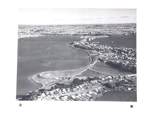 Aerial view of the Auckland Harbour Bridge, over the Waitematā Harbour, Auckland, New Zealand