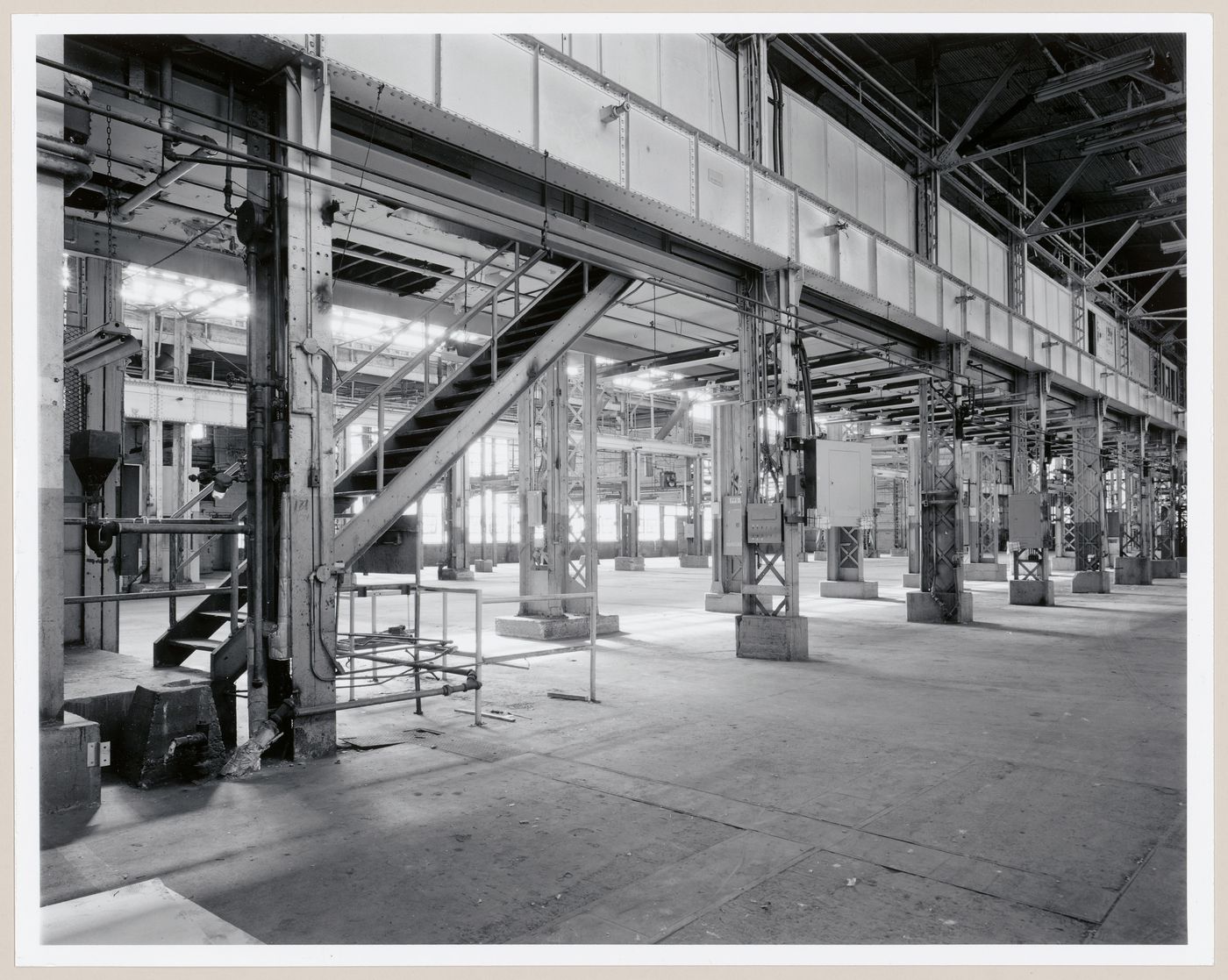 Interior view of the stairs to the second storey observation corridor of the Canadian Switch & Spring Company Building, Montréal, Québec