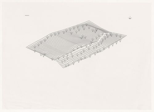 Wireframe axonometric showing lower chords of roof trusses for Odawara Municipal Sports Complex, Odawara, Japan