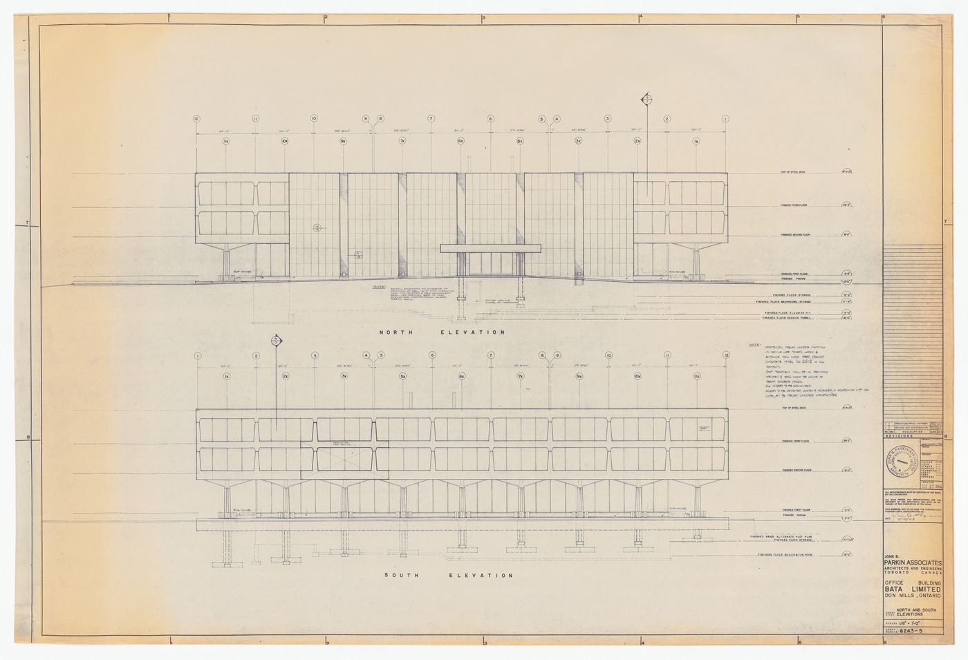 North and south elevations for Bata Limited Office Building, Don Mills, Ontario