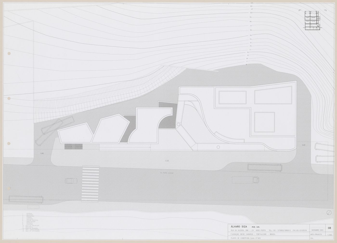 Roof plan for C. Cultural e Audit. para a Fundação Iberê  Camargo [Iberê  Camargo Foundation Museum], Porto Alegre, Brazil