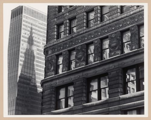 Partial view of the Flatiron building with another building in the left background, New York City, New York