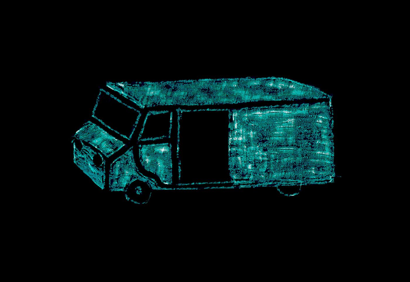 Photograph of sketch of the Multivision bus and the slide shows presentation system