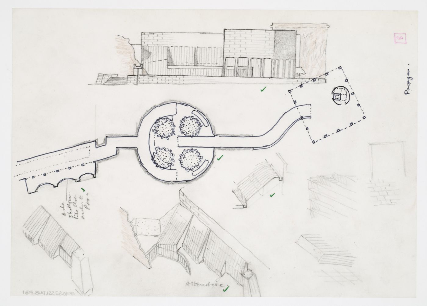 Nordrhein-Westfalen Museum, Dusseldorf, Germany: plan, elevation and sketches