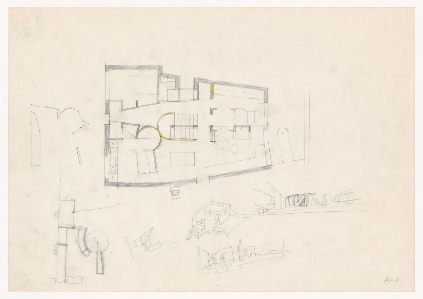 Sketch plan and sketches for Casa Fernando Machado [Fernando Machado house], Porto, Portugal