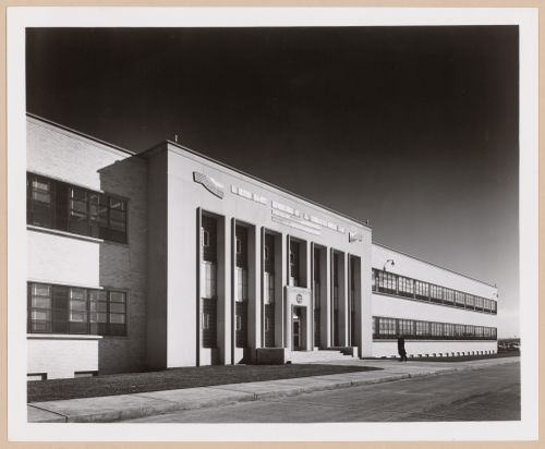 View of the principal façade of the Administration Building, Curtiss-Wright Corporation Airplane Division St. Louis Assembly Plant, Robertson, Missouri