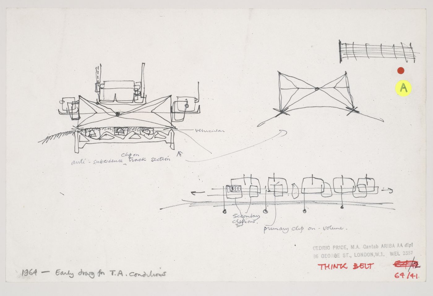 Potteries Thinkbelt, North Staffordshire, England: early drawing for T.A. [transfer area?] conditions