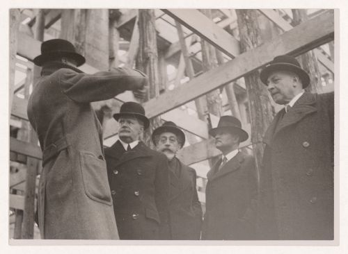 View of Robert Mallet-Stevens and others at a construction site