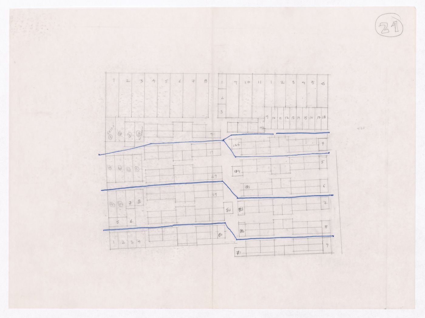 Sketch showing plots layout development for Minimum Cost Housing Group's plot in Aranya township, India, for Aranya Housing Project