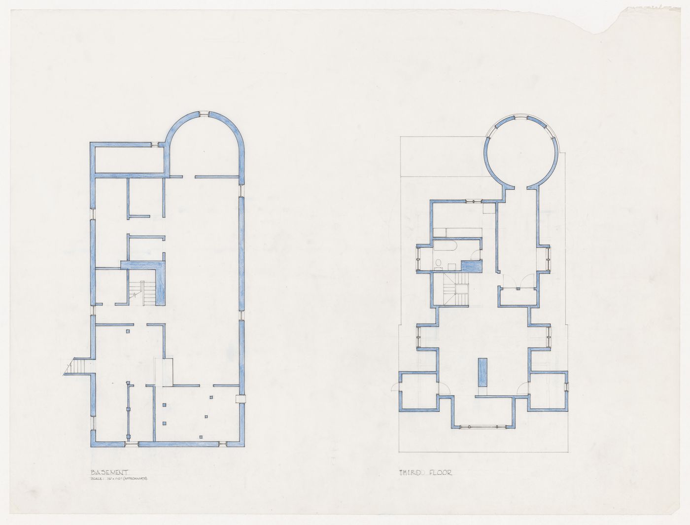 Basement and third floor plans for Van Ginkel House, Winnipeg, Manitoba