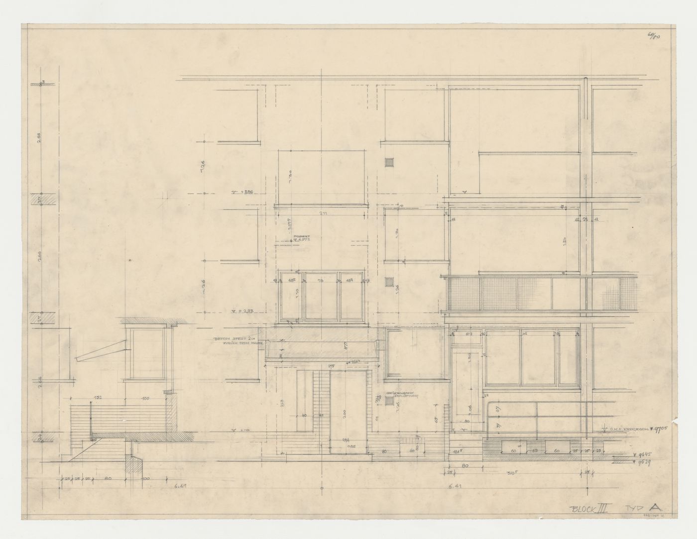 Elevation for a type A housing unit for Block III, Hellerhof Housing Estate, Frankfurt am Main, Germany