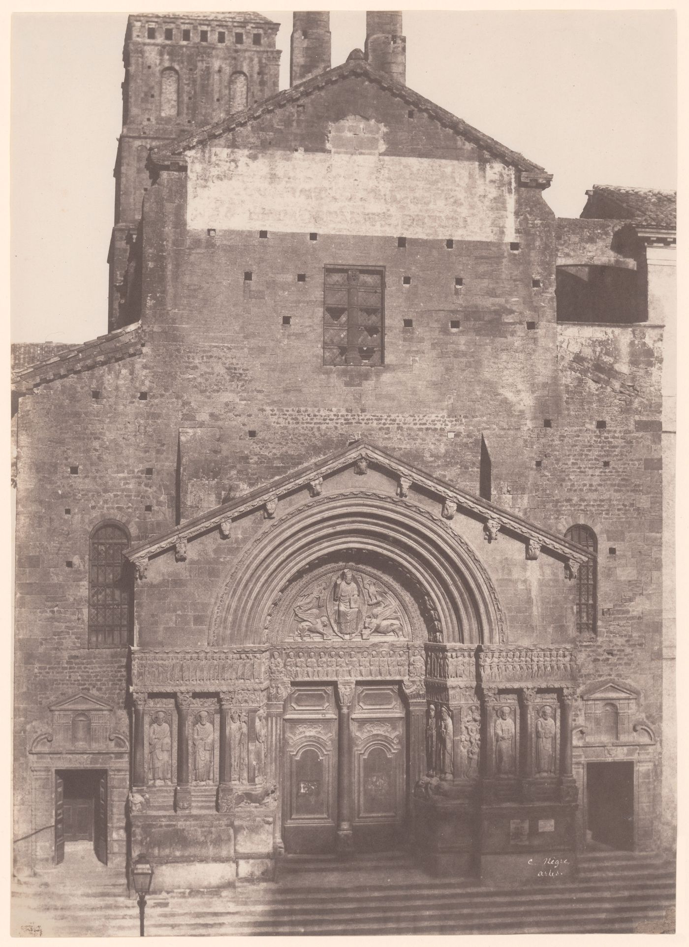 View of west façade of St. Trophime, Arles, France