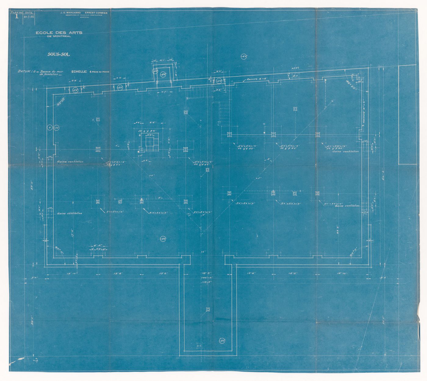 Plan du sous-sol pour École des Arts de Montréal