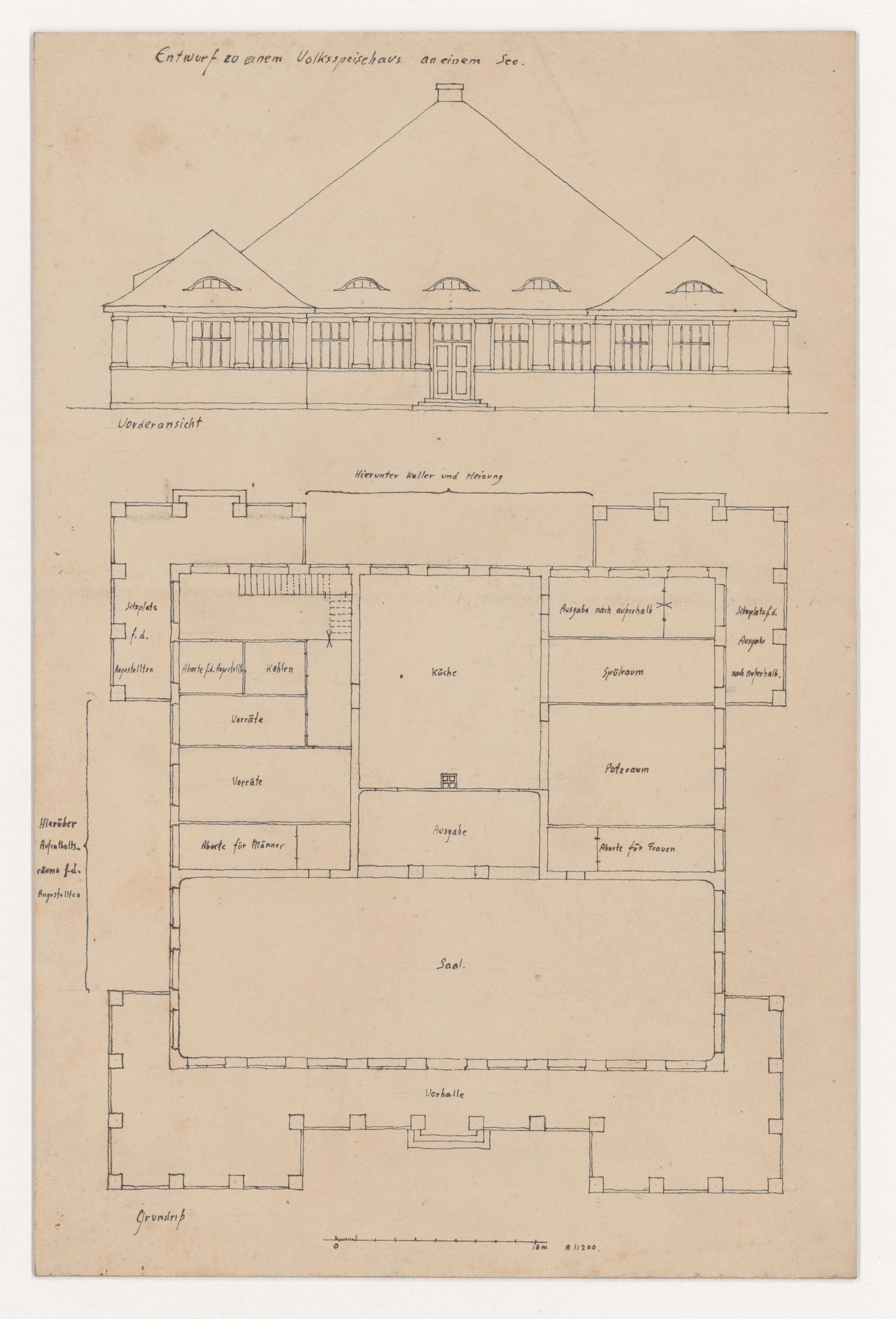 Project for a community dining hall by a lake