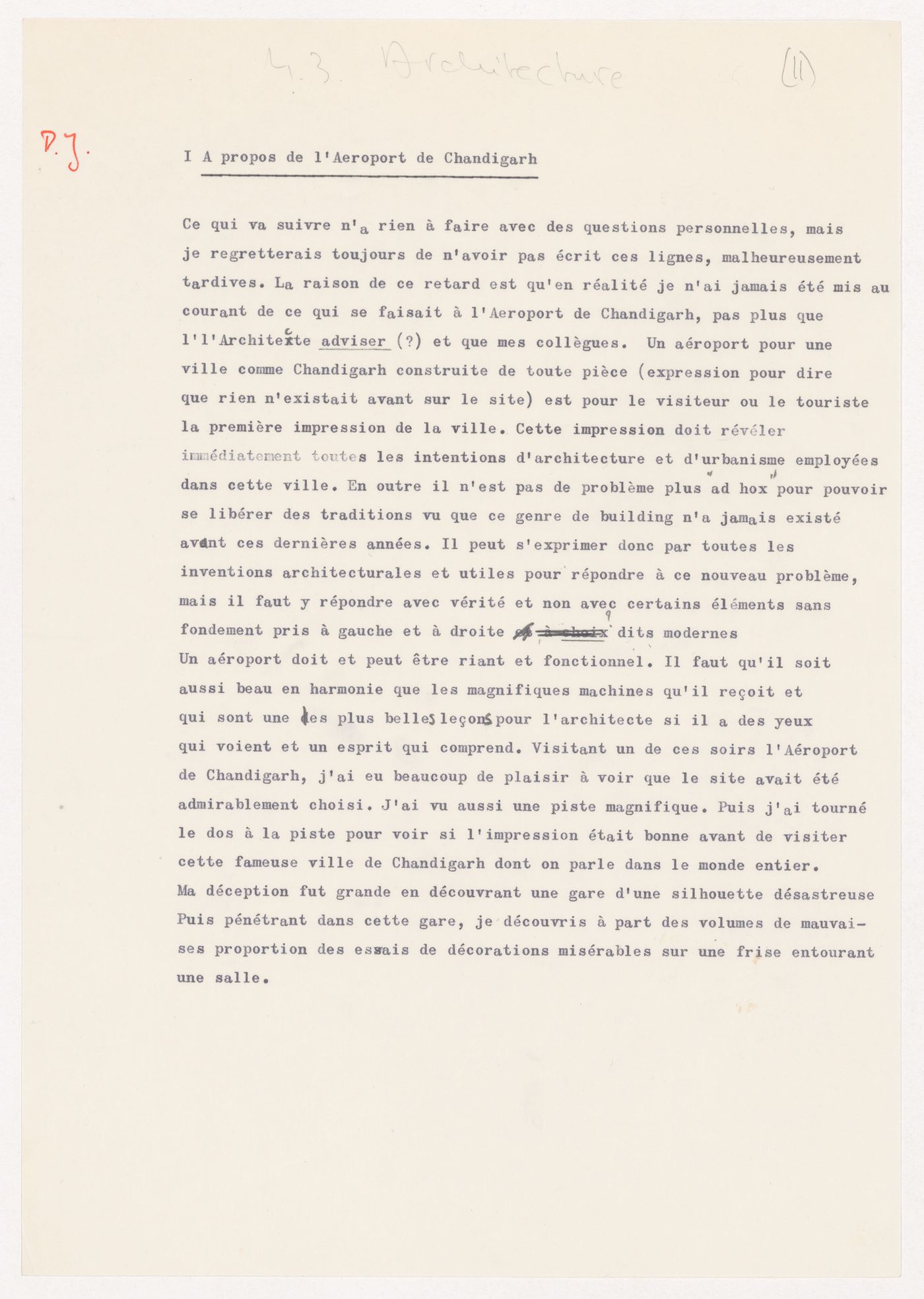 Text entitled "À propos de l'Aéroport de Chandigarh"