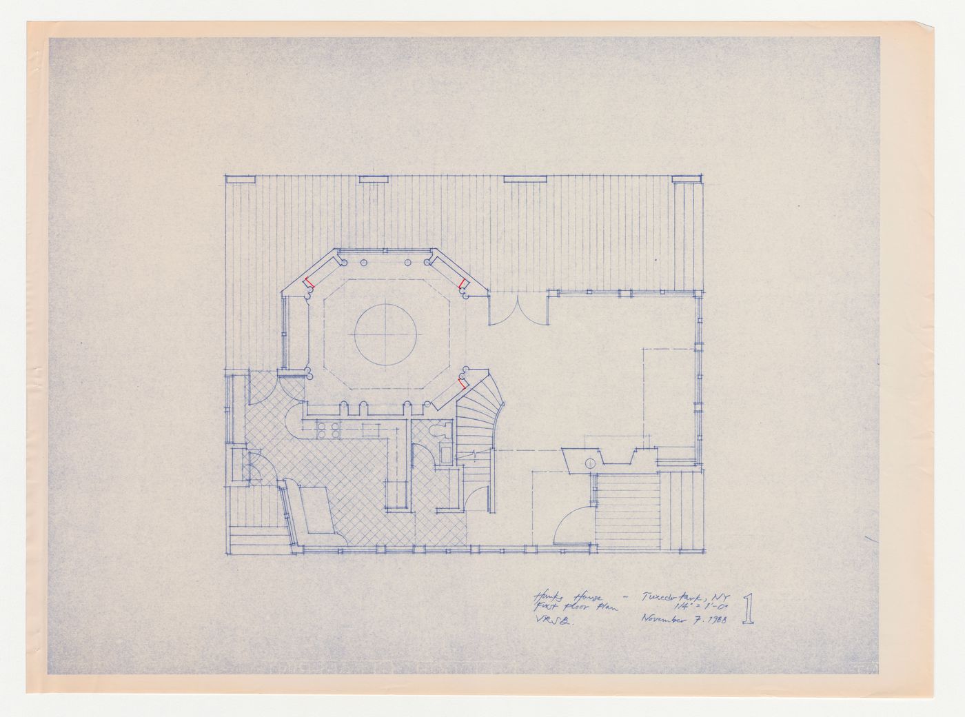 First floor plan for the Hanks-Paré Residence, Tuxedo Park, New York