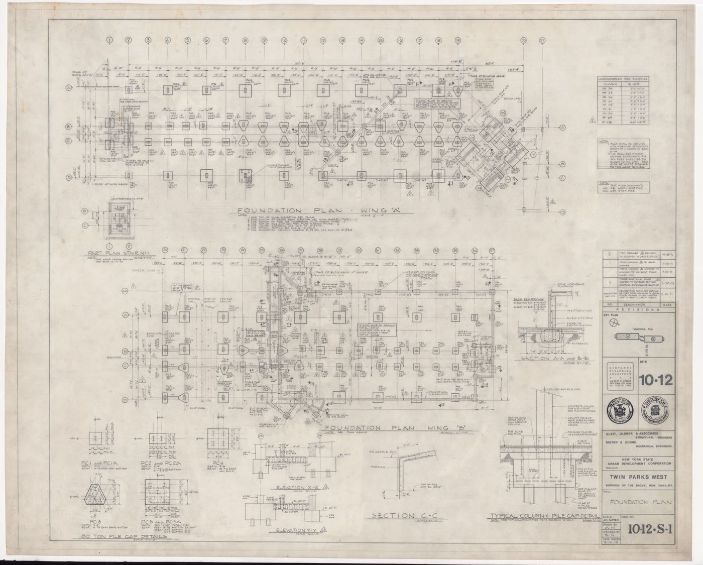Foundation plans and details for Twin Parks West, Site 10-12, Bronx, New York