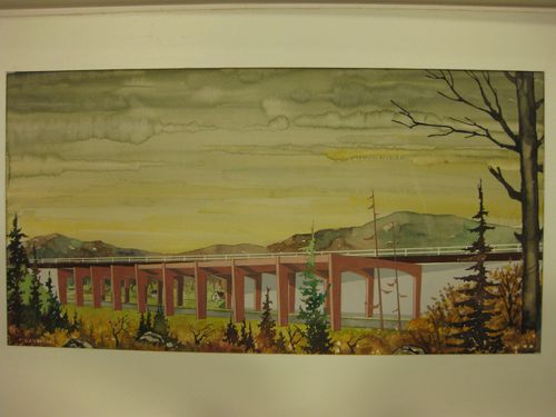 Watercolour entitled Bridge over road