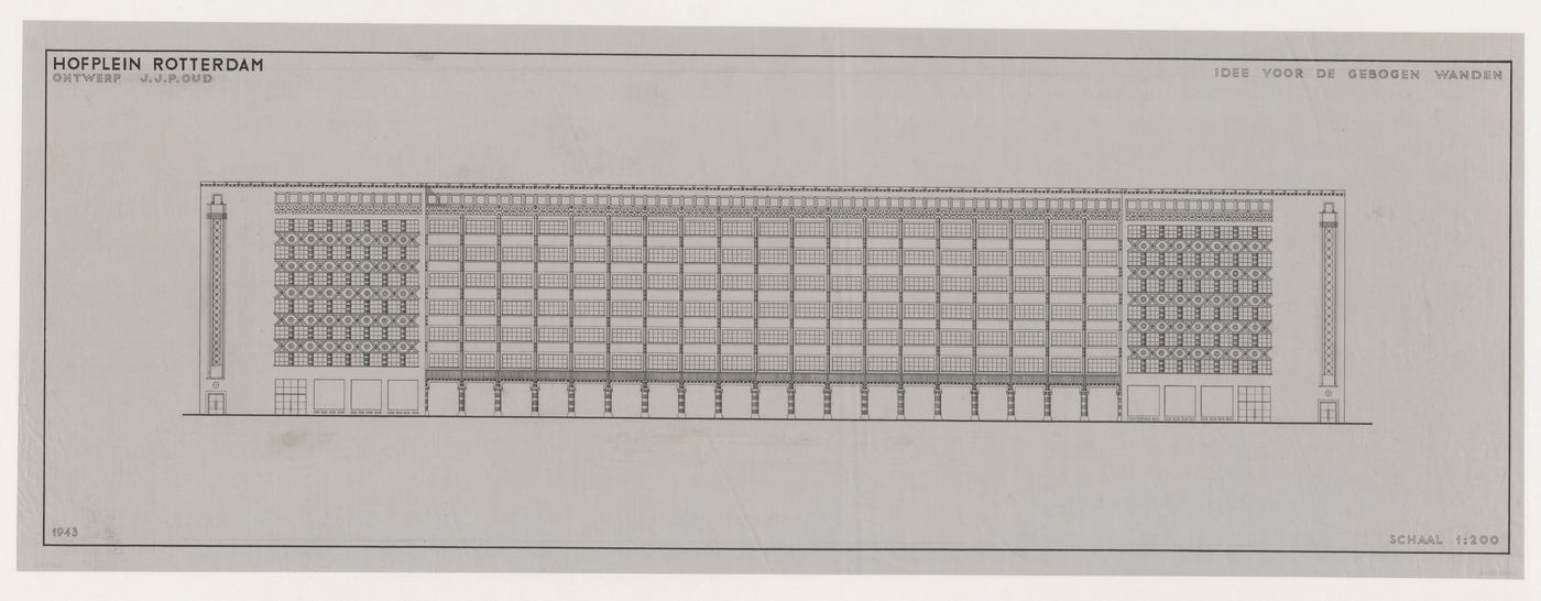 Principal elevation for a model for a mixed-use development for the reconstruction of the Hofplein (city centre), Rotterdam, Netherlands