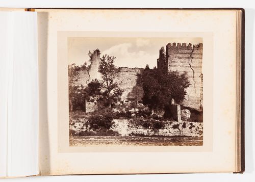 View of a section of the Theodosian Wall showing a wall tower, Constantinople (now Istanbul), Ottoman Empire (now in Turkey)