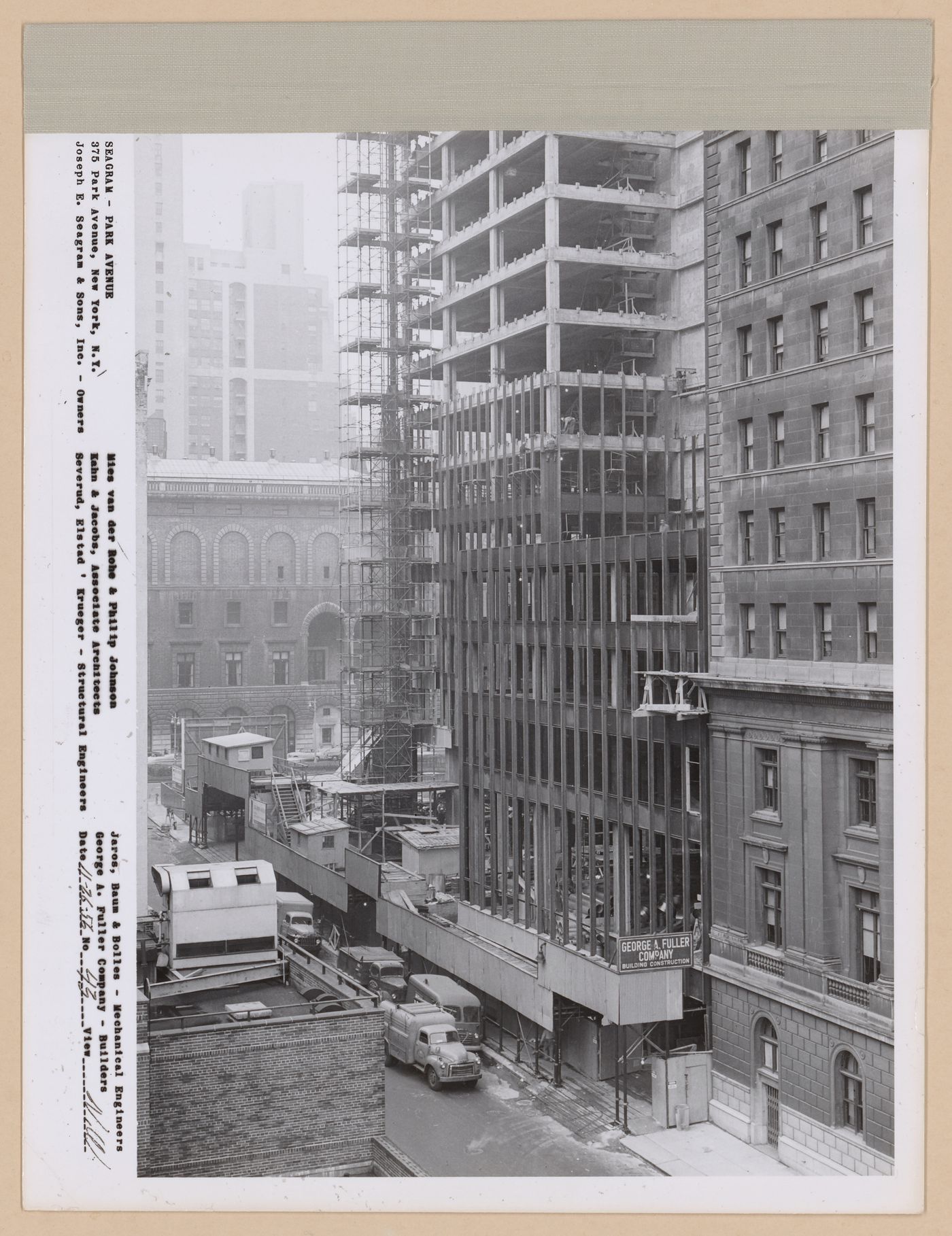 Seagram building under construction, 375 Park avenue, New York, N.Y., north-west view