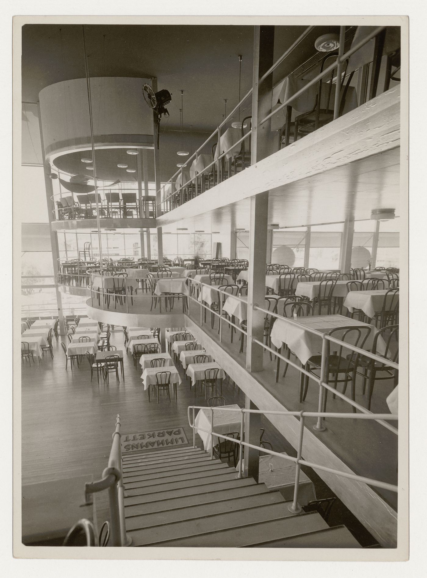 Interior view of Paradise Restaurant at the Stockholm Exhibition of 1930 showing the first floor and galleries, Stockholm