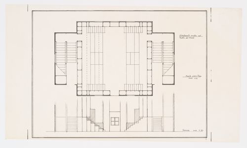 Plan and section of the exhibition set up at the Teatro del Mondo (Allestimento mostra nel Teatro del Mondo), Venice, Italy