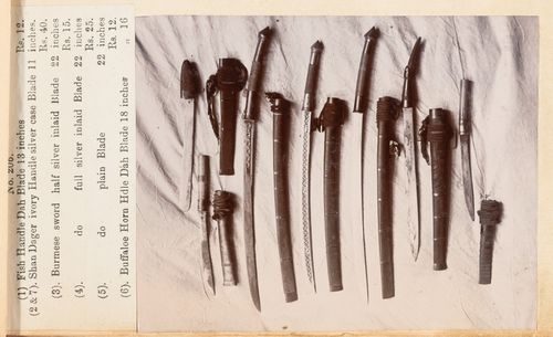 View of swords, F. Beato Limited, C Road, Mandalay, Burma (now Myanmar)