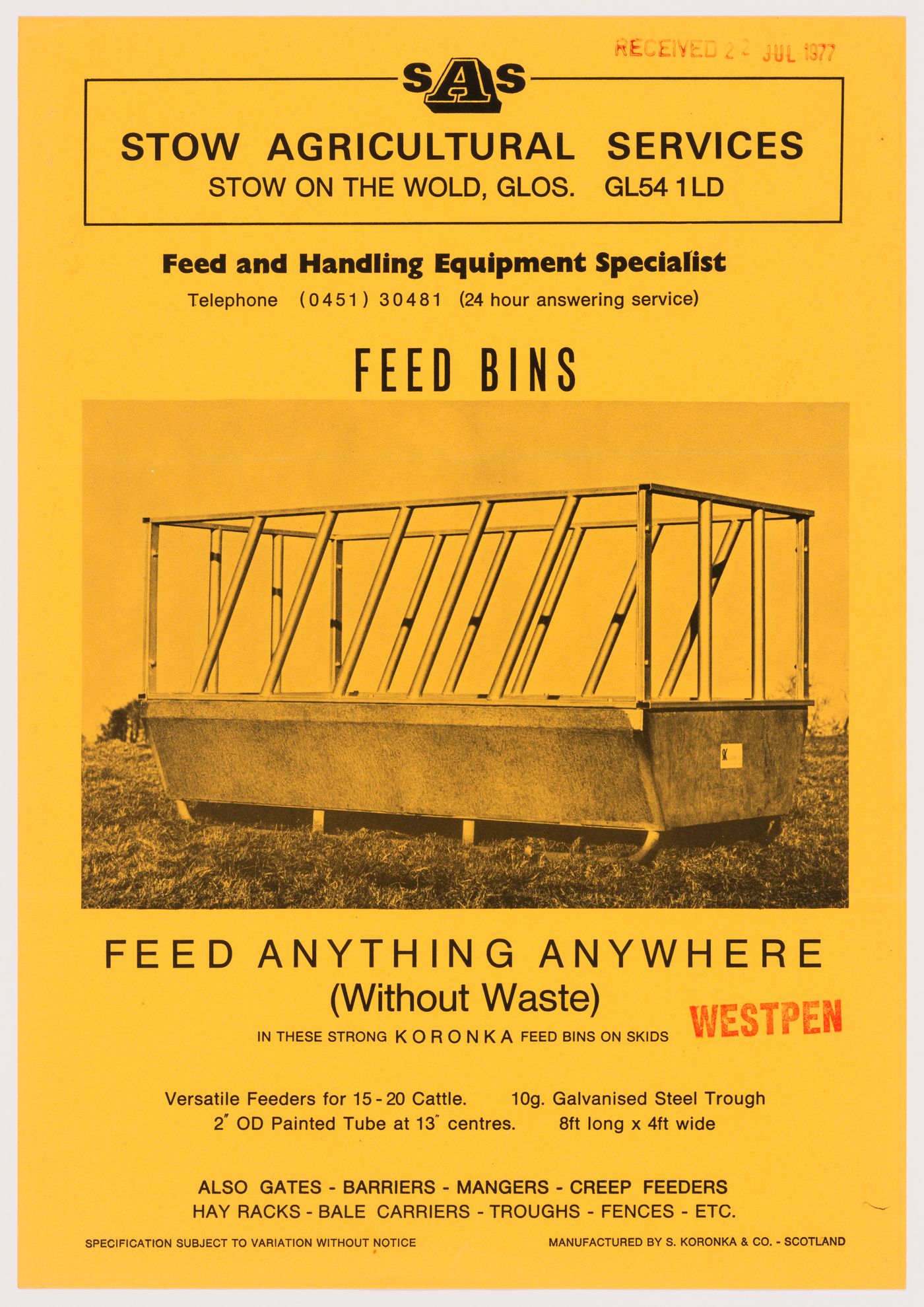 Advertisement for Koronka Feed Bins, from the project file "Westpen"