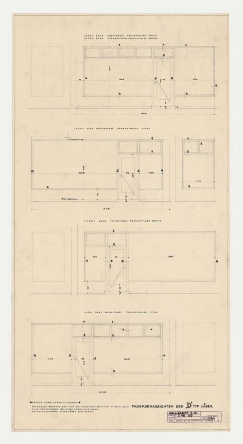 Elevations for a type D storefront, Hellerhof Housing Estate, Frankfurt am Main, Germany