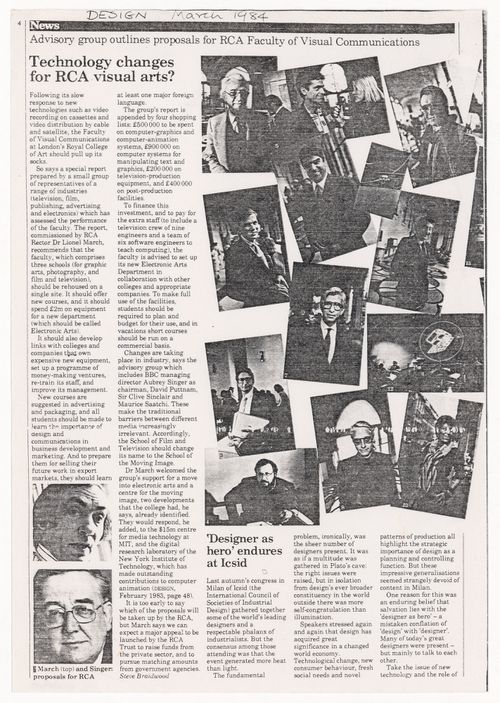 Copy of article from "Design" on Lionel March advocating for computer-aided design at the Royal College of Art in London