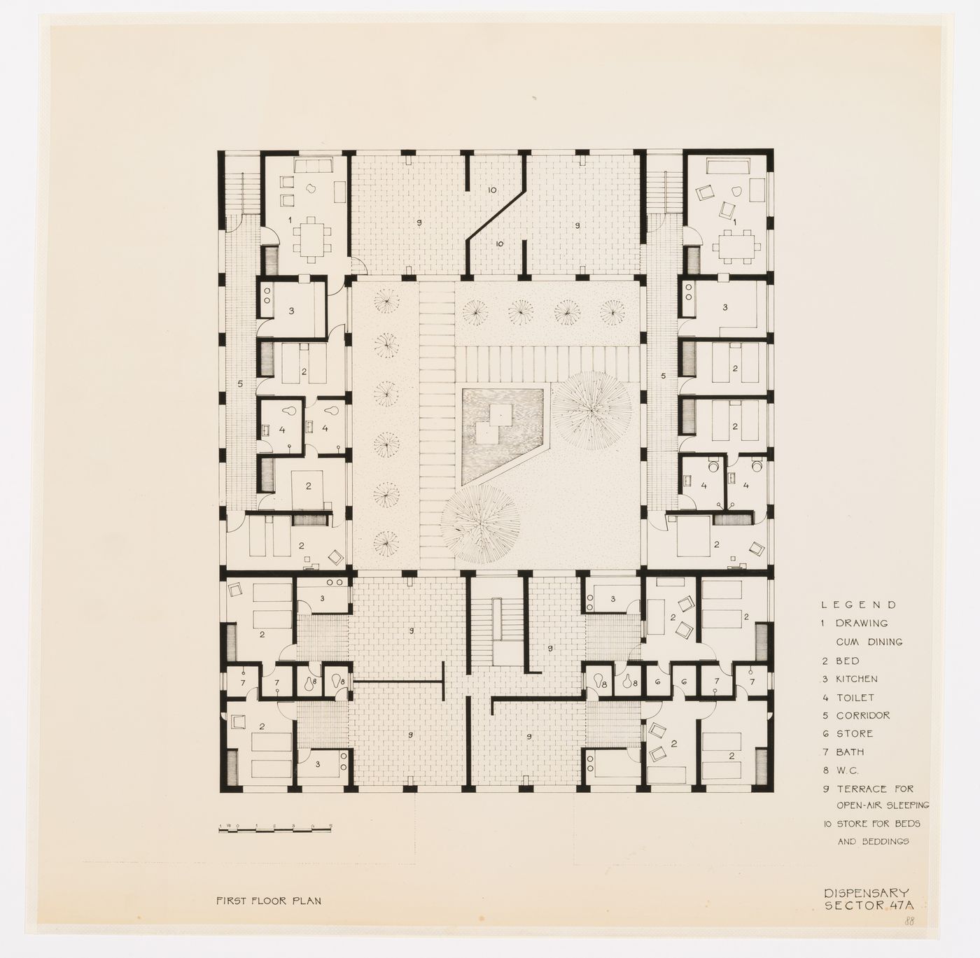 First floor plan for the Dispensary in sector 47-A in Chandigarh, India