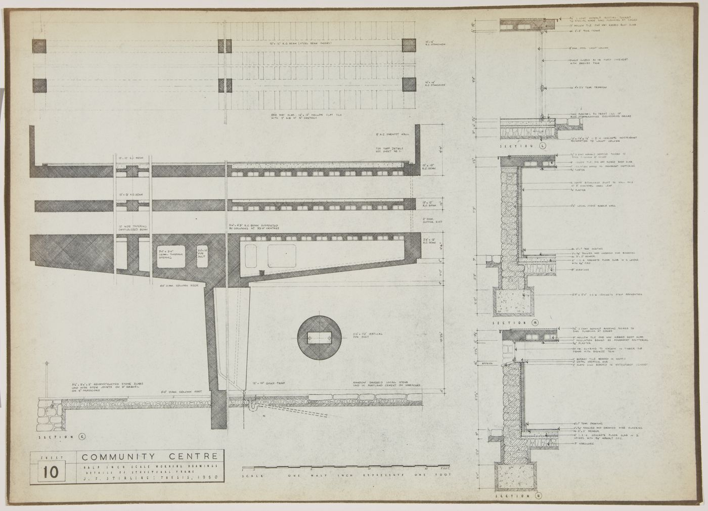 Town centre and community centre, Newton Aycliffe, England (thesis, Liverpool School of Architecture): details of structure