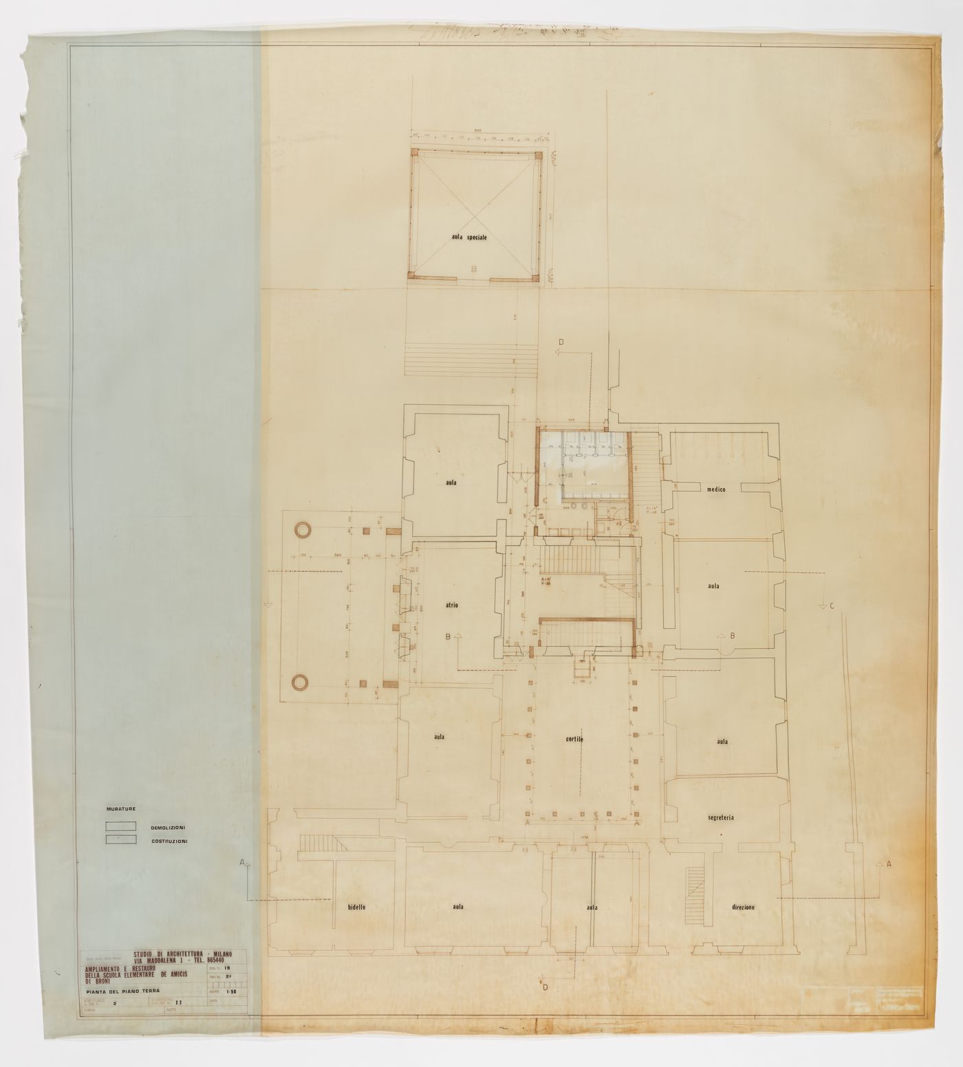 Ground floor plan (Pianta del piano terra), Ampliamento e restauro della scuola elementare de Amicis di Broni, Italy