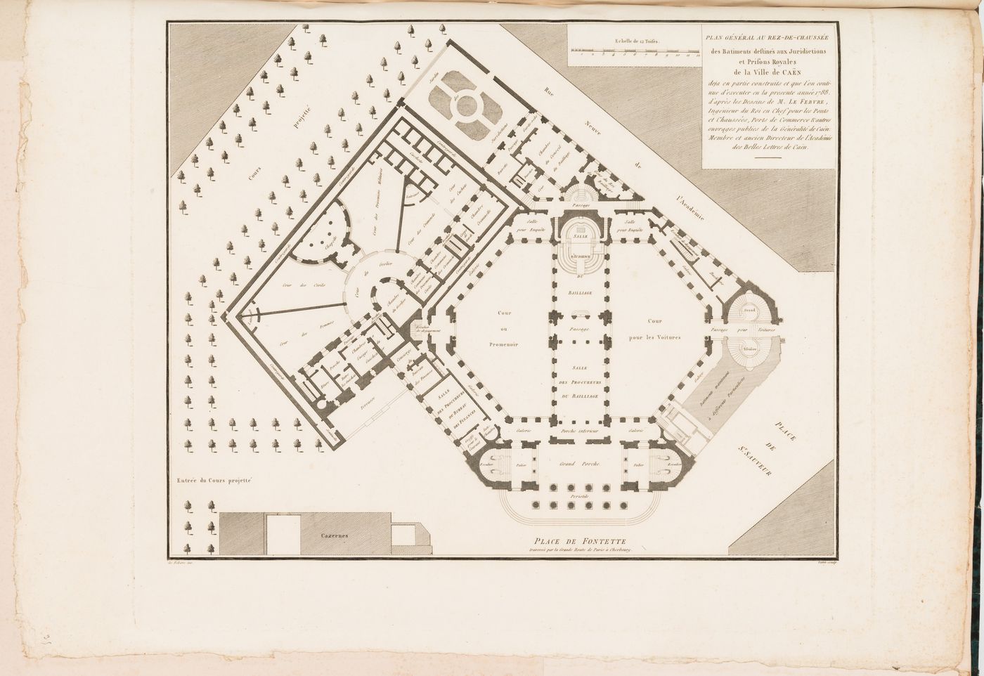 Prisons royales, Caen, France: Site plan showing the ground floor