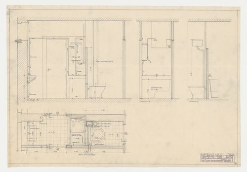 Plan and sections for a type E bathroom and lavatory for a housing unit, Hellerhof Housing Estate, Frankfurt am Main, Germany