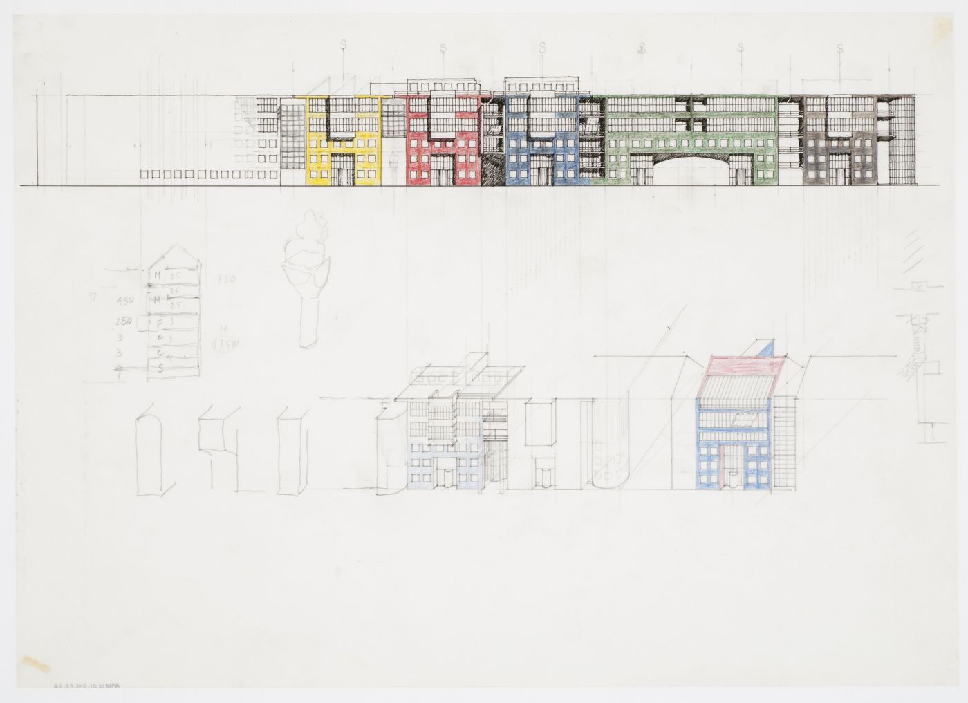 Hotel, Meineke Strasse, Berlin, Germany: axonometric and elevation