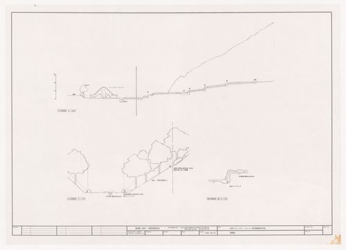 Sections of site for Naiju Community Center and Nursery School, Fukuoka, Japan