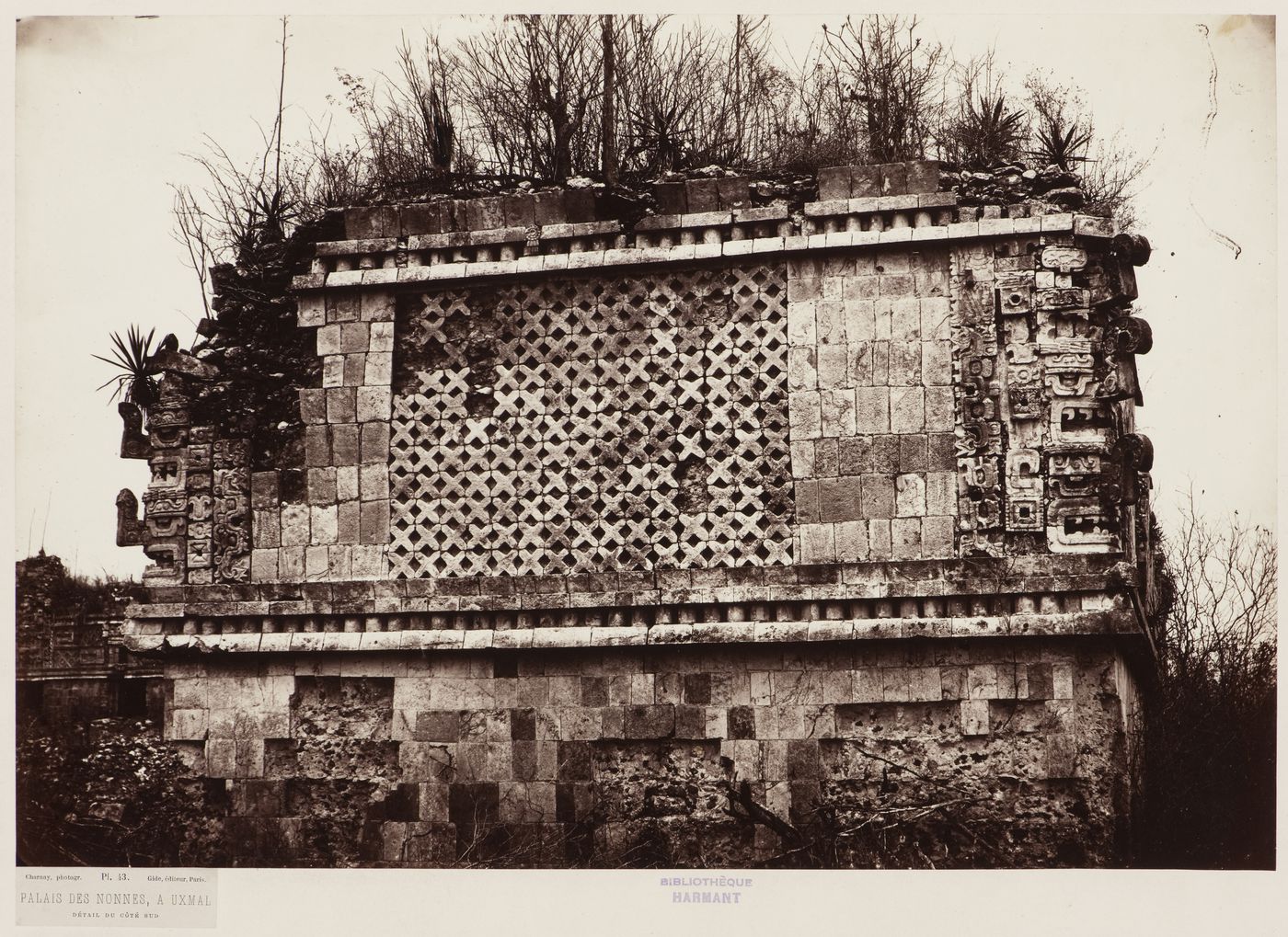 Partial view of the Nunnery Quadrangle showing a close-up view of a frieze on the south façade, Uxmal Site, Mexico