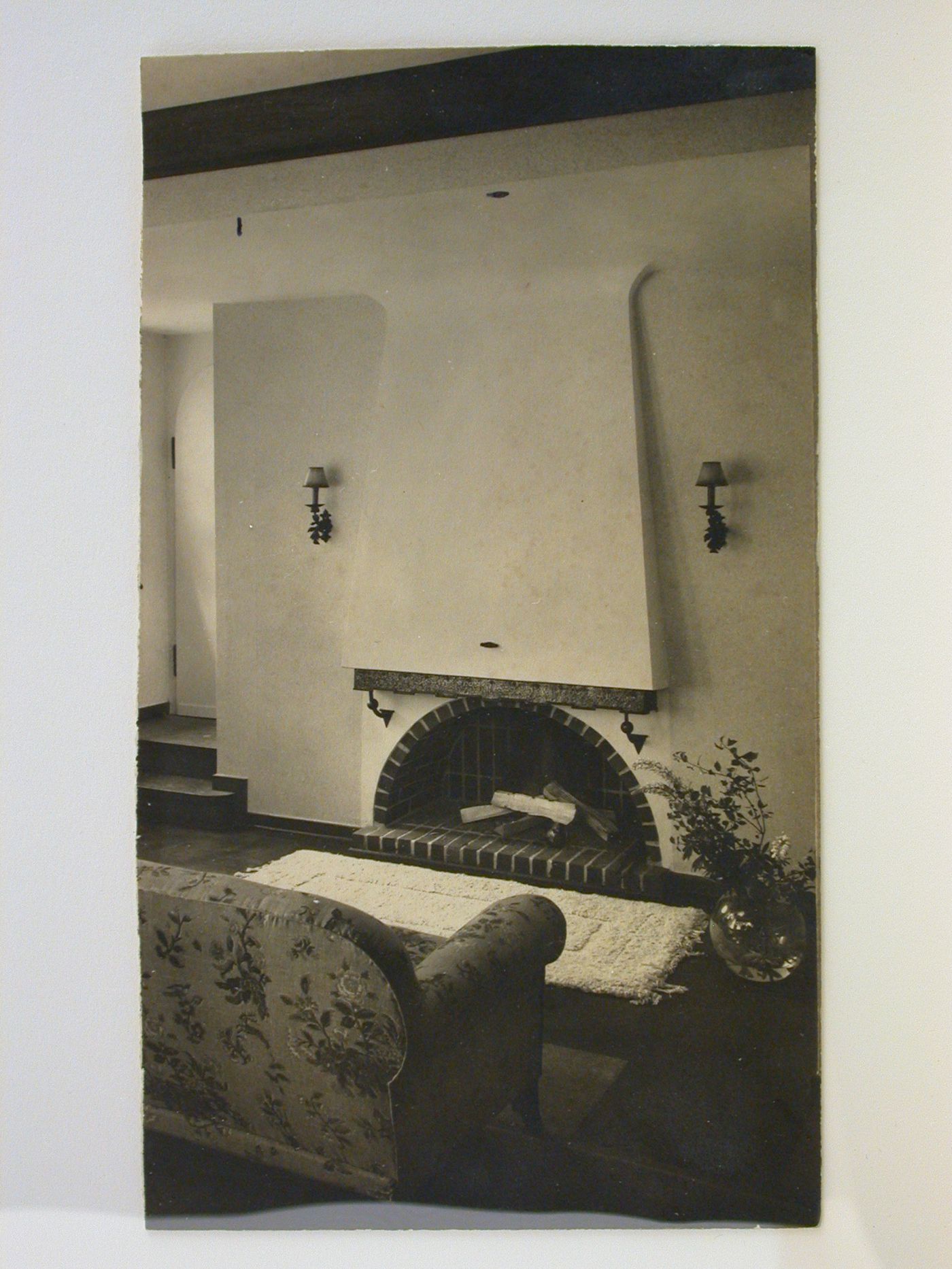 Interior view of living room and fire place, Germany