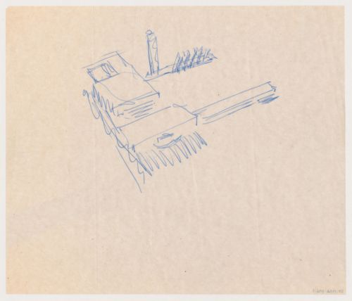 Bird's-eye sketch perspective for the Congress Hall Complex, The Hague, Netherlands