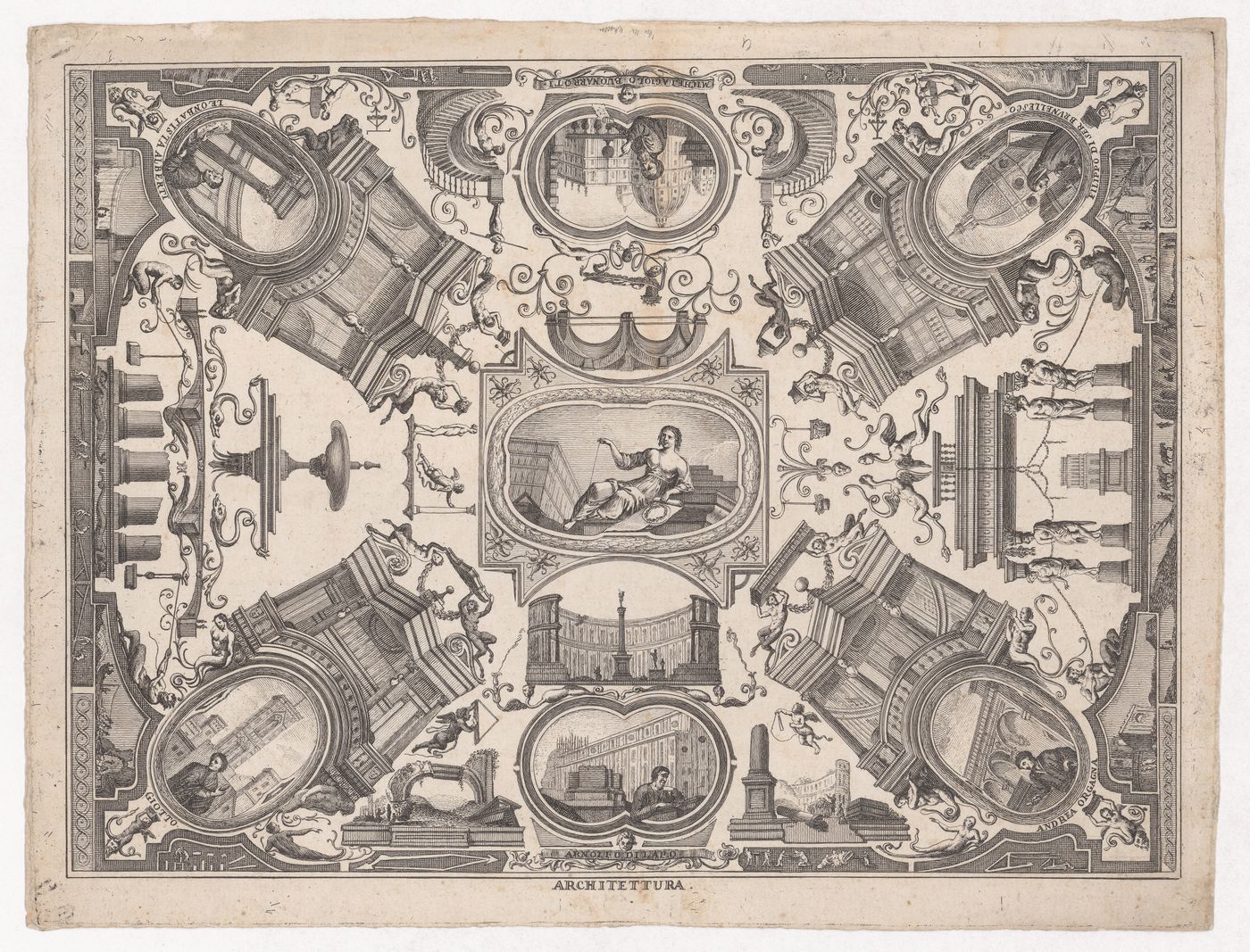 Ceiling design showing Florentine architects and their buildings